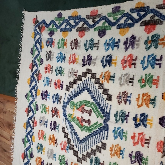 ❤ VINTAGE | Peruvian Wool Blanket Large Heavy Slubby Fringe - Picture 12 of 15